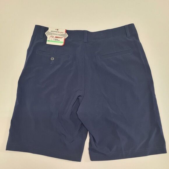 Grand Slam Golf Chino Shorts Men's 34 Performance Flat Front Stretch Navy Blue - Picture 4 of 7